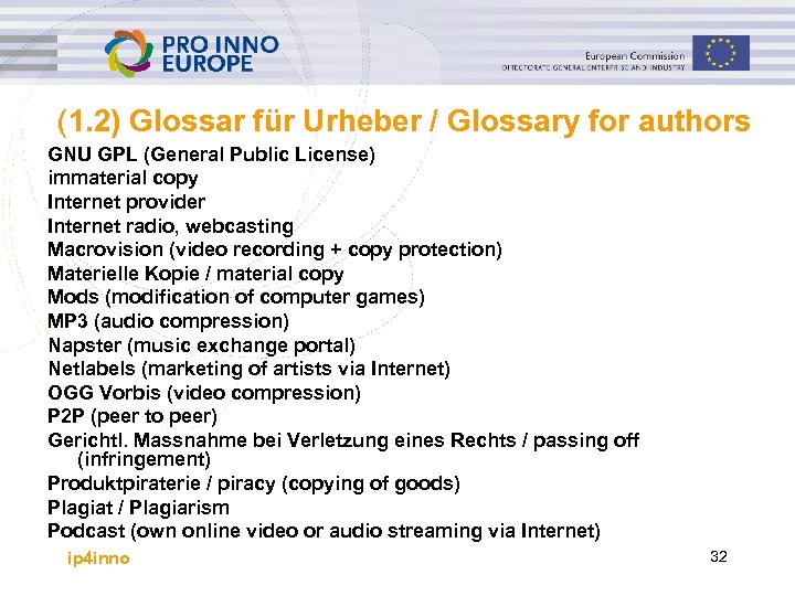 (1. 2) Glossar für Urheber / Glossary for authors GNU GPL (General Public License)