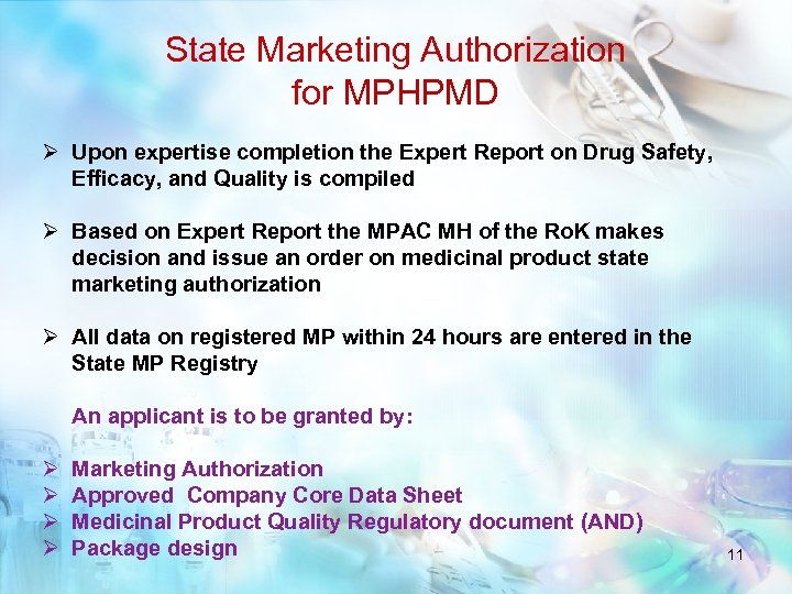 State Marketing Authorization for MPHPMD Ø Upon expertise completion the Expert Report on Drug