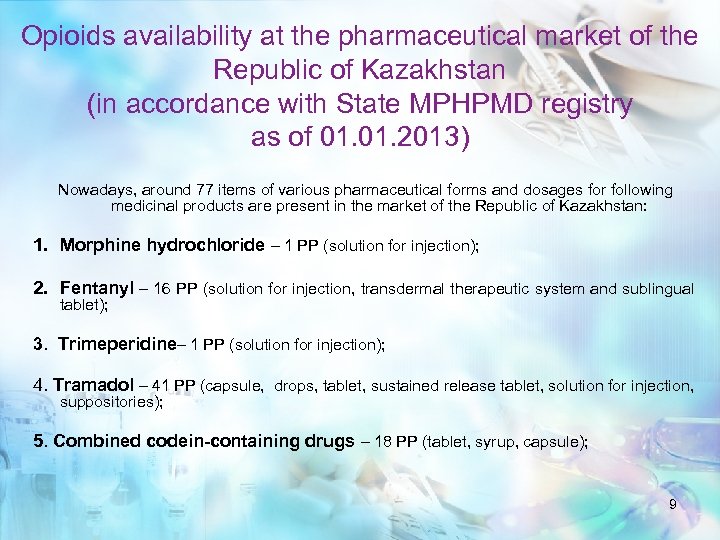 Opioids availability at the pharmaceutical market of the Republic of Kazakhstan (in accordance with