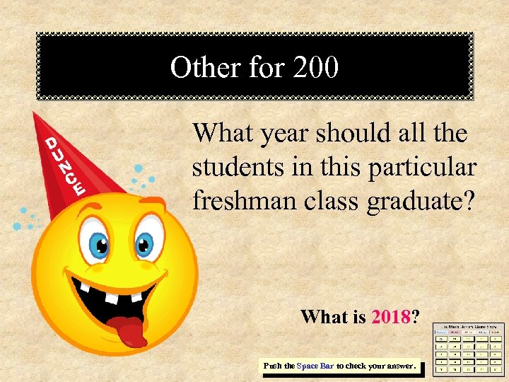 Other for 200 What year should all the students in this particular freshman class