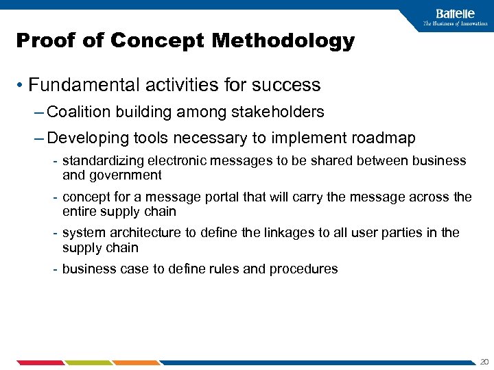 Proof of Concept Methodology • Fundamental activities for success – Coalition building among stakeholders