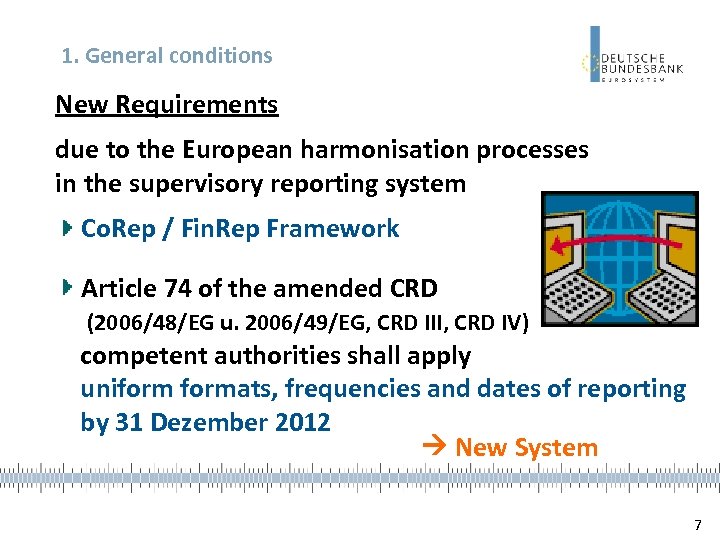 1. General conditions New Requirements due to the European harmonisation processes in the supervisory