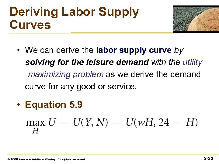 Deriving Labor Supply Curves • We can derive the labor supply curve by solving