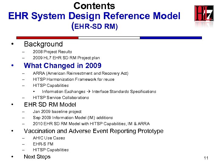 Contents EHR System Design Reference Model (EHR-SD RM) • Background – – • What