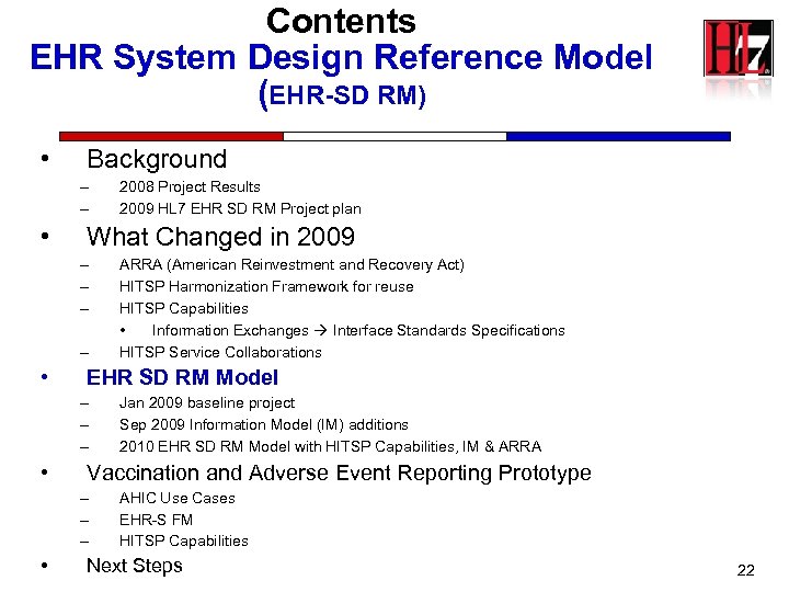 Contents EHR System Design Reference Model (EHR-SD RM) • Background – – • What