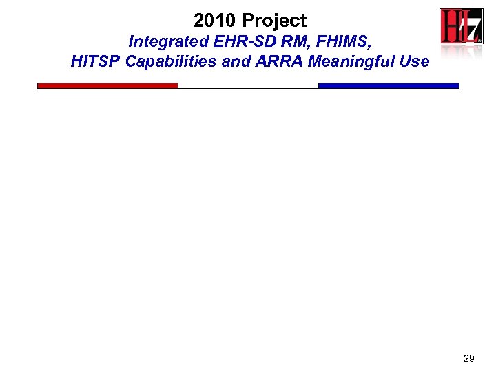 2010 Project Integrated EHR-SD RM, FHIMS, HITSP Capabilities and ARRA Meaningful Use 29 