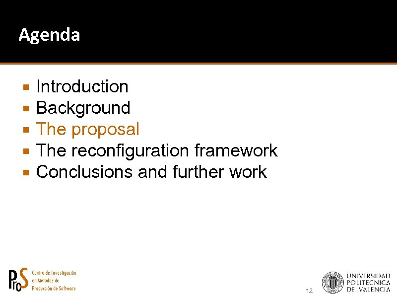 Agenda Introduction Background The proposal The reconfiguration framework Conclusions and further work 12 