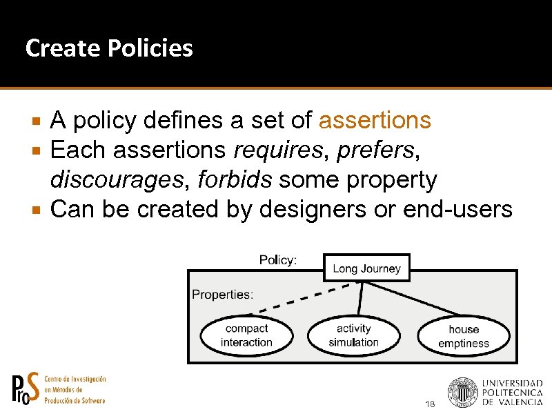 Create Policies A policy defines a set of assertions Each assertions requires, prefers, discourages,