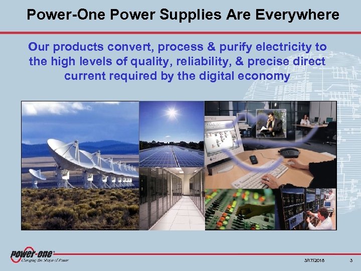 Power-One Power Supplies Are Everywhere Our products convert, process & purify electricity to the