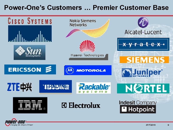 Power-One’s Customers … Premier Customer Base 3/17/2018 9 