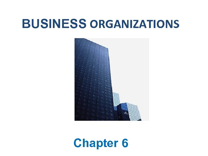 BUSINESS ORGANIZATIONS Chapter 6 