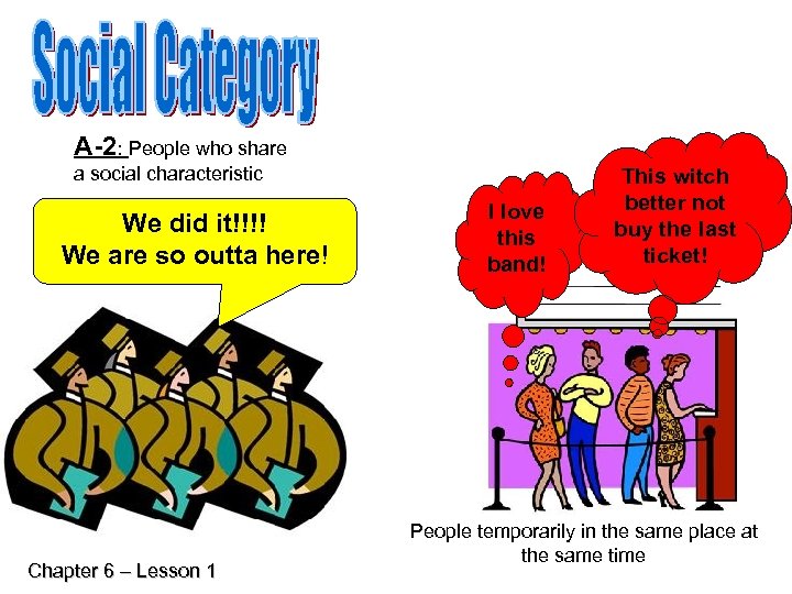 A-2: People who share a social characteristic We did it!!!! We are so outta