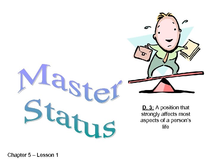 D, 3: A position that strongly affects most aspects of a person’s life Chapter