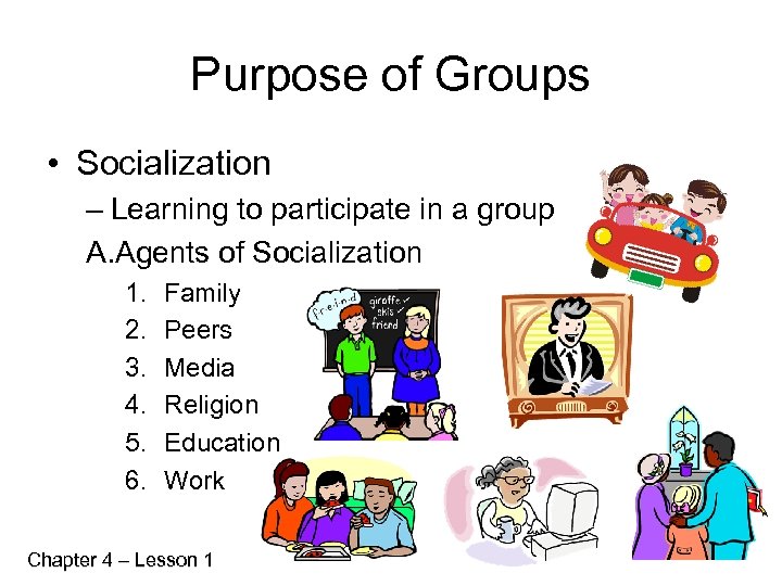 Purpose of Groups • Socialization – Learning to participate in a group A. Agents
