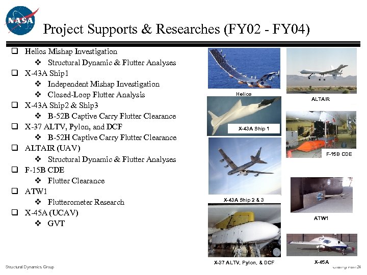 Project Supports & Researches (FY 02 - FY 04) q Helios Mishap Investigation v