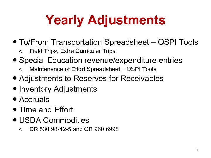 Yearly Adjustments To/From Transportation Spreadsheet – OSPI Tools o Field Trips, Extra Curricular Trips