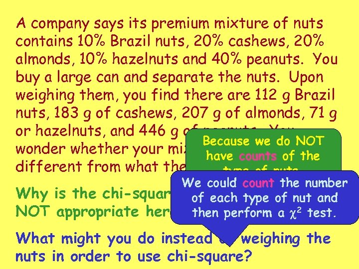 A company says its premium mixture of nuts contains 10% Brazil nuts, 20% cashews,