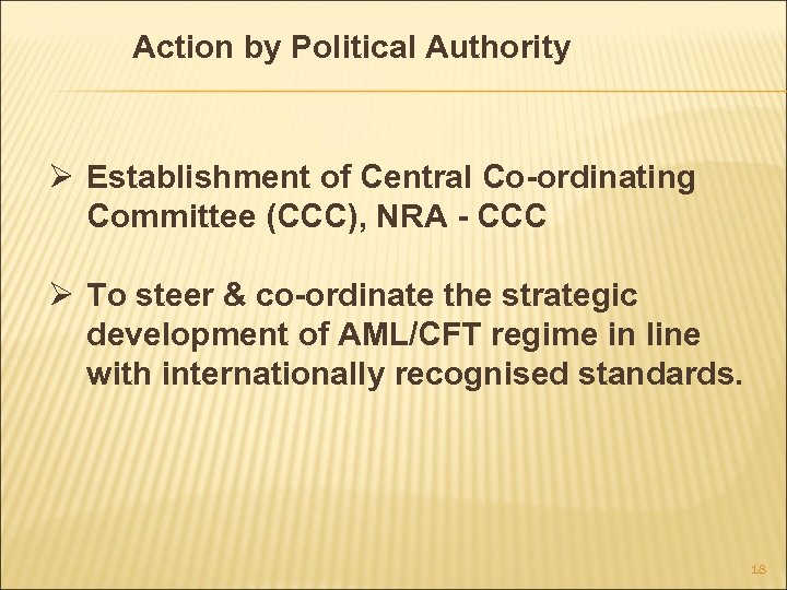 Action by Political Authority Ø Establishment of Central Co-ordinating Committee (CCC), NRA - CCC