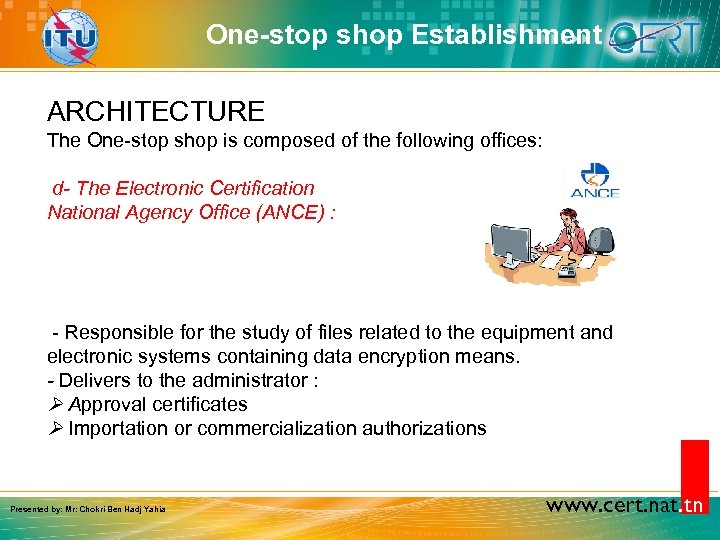 One-stop shop Establishment ARCHITECTURE The One-stop shop is composed of the following offices: d-
