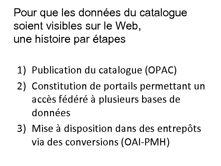 Pour que les données du catalogue soient visibles sur le Web, une histoire par