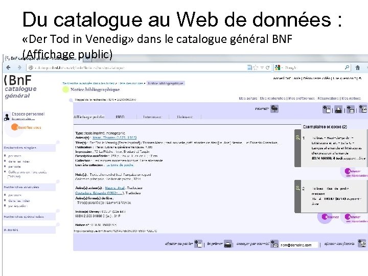 Du catalogue au Web de données : «Der Tod in Venedig» dans le catalogue