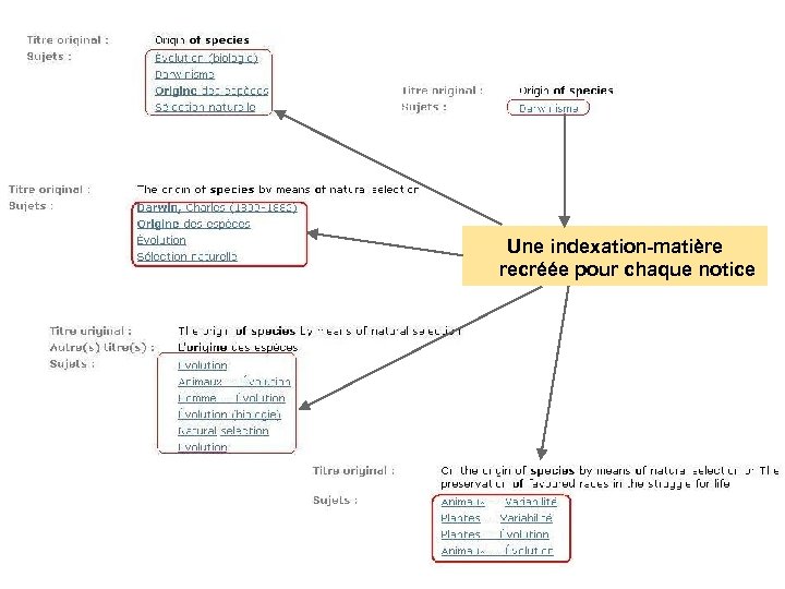Une indexation-matière recréée pour chaque notice 