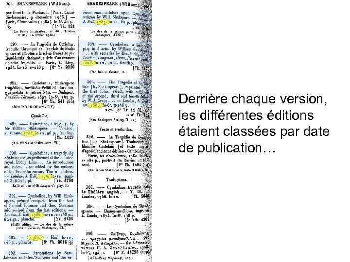Derrière chaque version, les différentes éditions étaient classées par date de publication… 