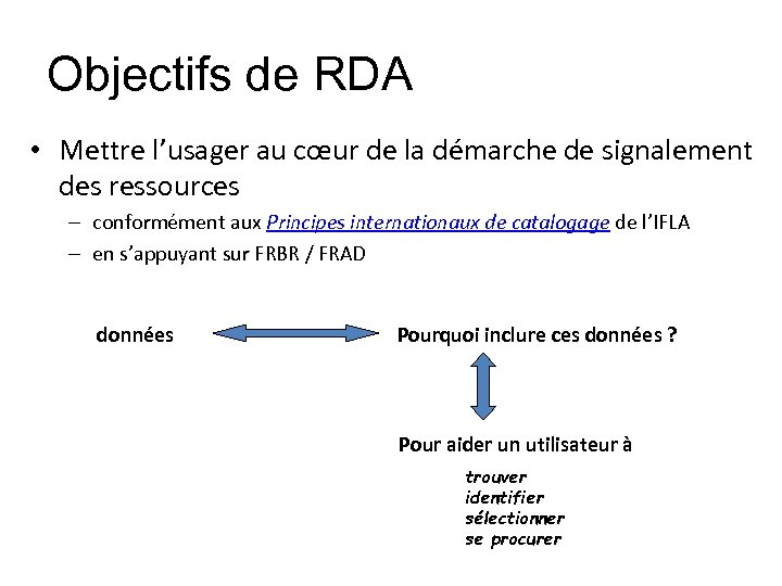 Objectifs de RDA • Mettre l’usager au cœur de la démarche de signalement des