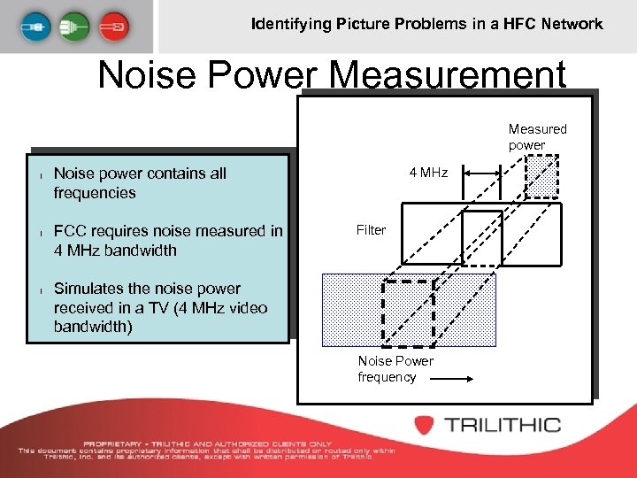 Identifying Picture Problems in a HFC Network Noise Power Measurement Measured power l l