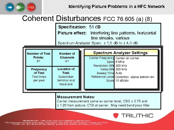 Identifying Picture Problems in a HFC Network Coherent Disturbances FCC 76. 605 (a) (8)