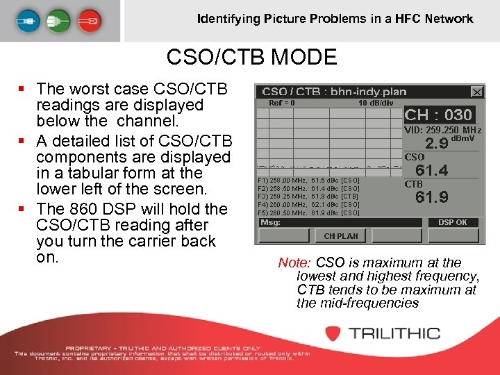 Identifying Picture Problems in a HFC Network CSO/CTB MODE § The worst case CSO/CTB