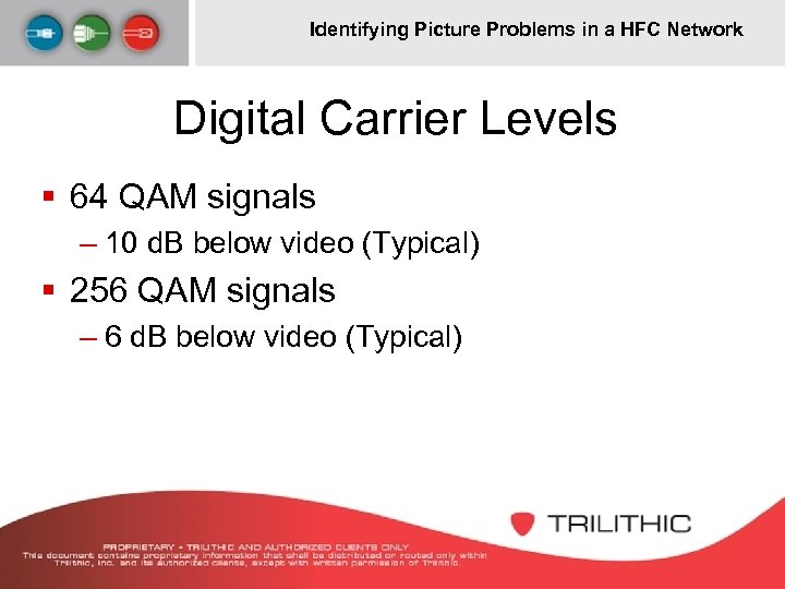 Identifying Picture Problems in a HFC Network Digital Carrier Levels § 64 QAM signals