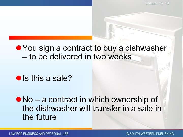 Chapter 15 13 l You sign a contract to buy a dishwasher – to