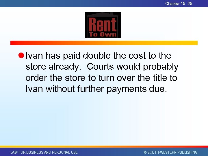 Chapter 15 25 l Ivan has paid double the cost to the store already.