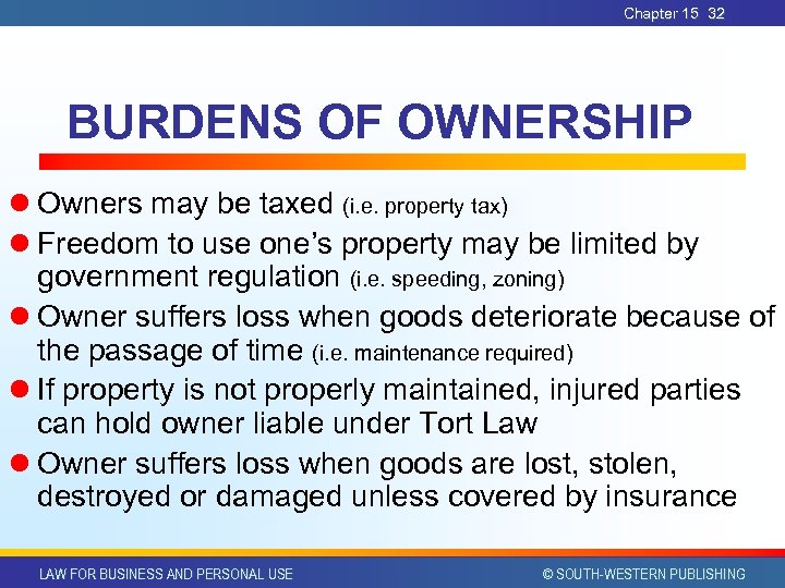Chapter 15 32 BURDENS OF OWNERSHIP l Owners may be taxed (i. e. property