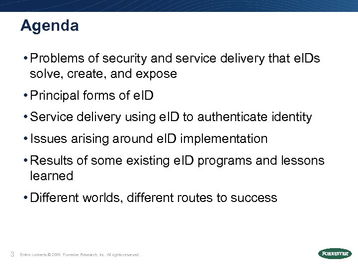 Agenda • Problems of security and service delivery that e. IDs solve, create, and