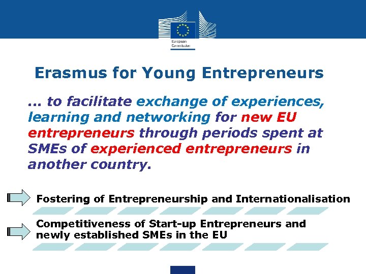 Erasmus for Young Entrepreneurs. . . to facilitate exchange of experiences, learning and networking