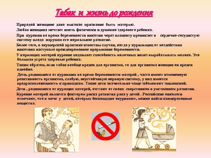 Табак и жизнь до рождения Природой женщине дано высокое призвание быть матерью. Любая женщина