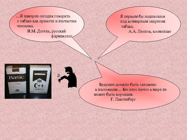…Я намерен сегодня говорить о табаке как прихоти и несчастии человека. И. М. Догель,