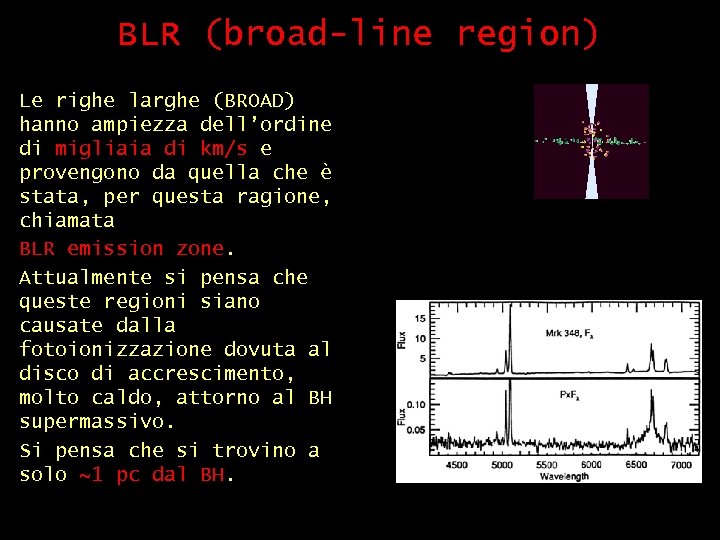 BLR (broad-line region) Le righe larghe (BROAD) hanno ampiezza dell’ordine di migliaia di km/s