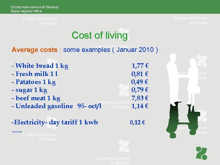 Employment service of Slovenia Koper regional office Cost of living Average costs : some