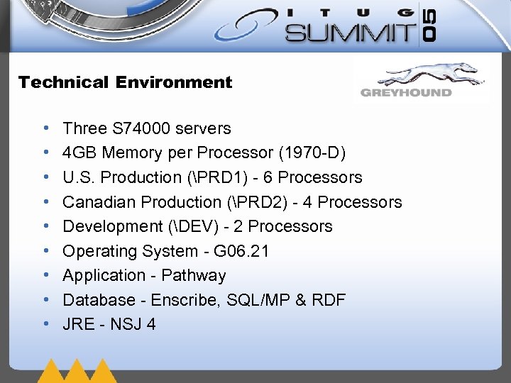 Technical Environment • • • Three S 74000 servers 4 GB Memory per Processor