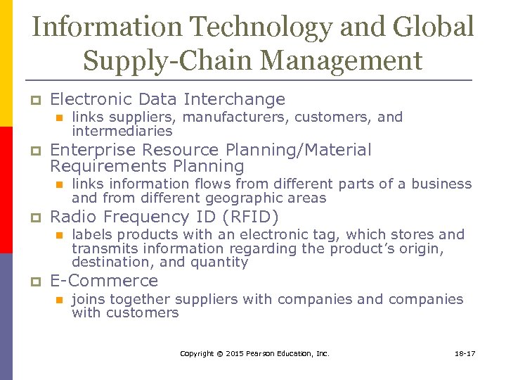 Information Technology and Global Supply-Chain Management p Electronic Data Interchange n p Enterprise Resource