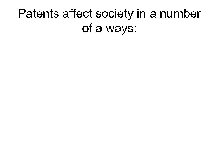 Patents affect society in a number of a ways: 