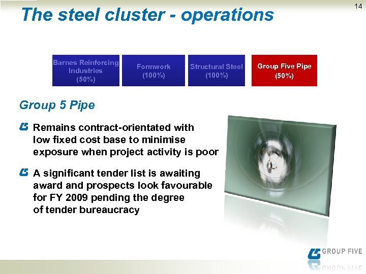 The steel cluster - operations Barnes Reinforcing Industries (50%) Formwork (100%) Structural Steel (100%)