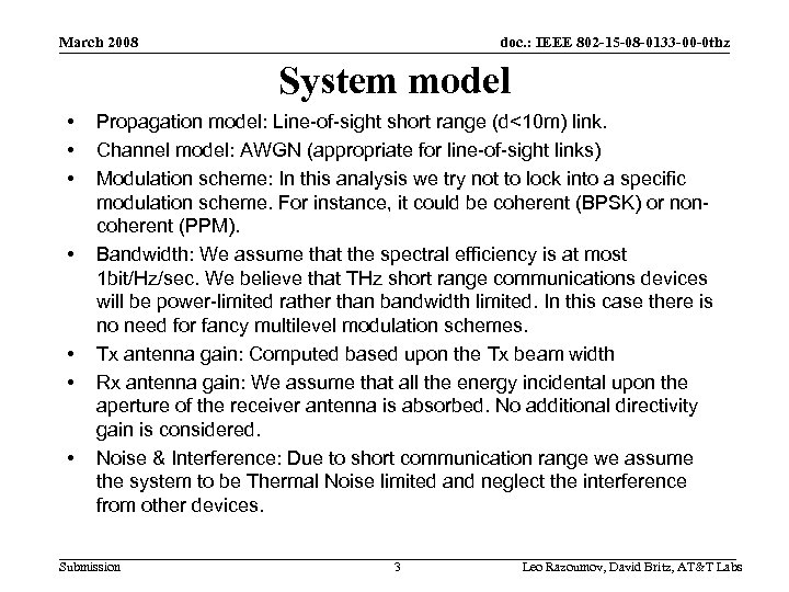 doc. : IEEE 802 -15 -08 -0133 -00 -0 thz March 2008 System model