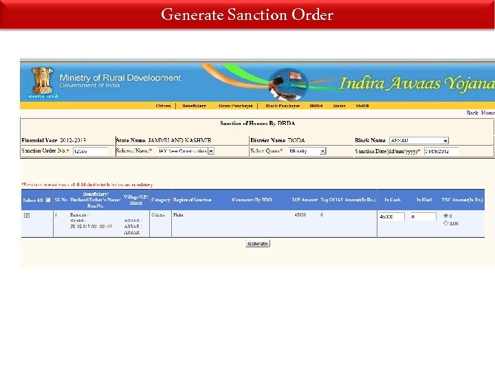 Generate Sanction Order 