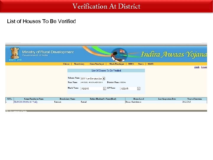 Verification At District List of Houses To Be Verified 