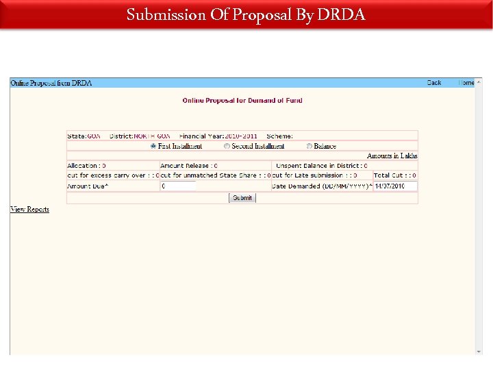 Submission Of Proposal By DRDA 