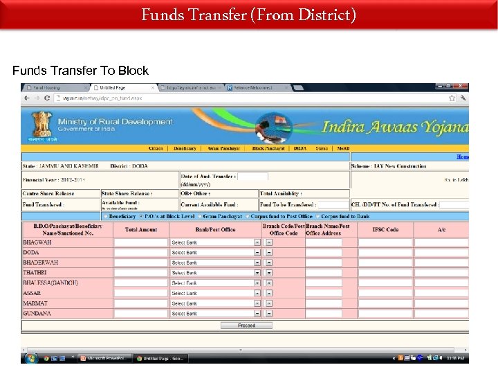 Funds Transfer (From District) Funds Transfer To Block 